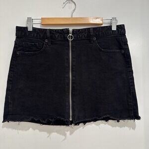 Aeropostale Grunge Denim Mini Skirt Y2K Indie Sleaze LowRise Sz 8 Front Loop Zip